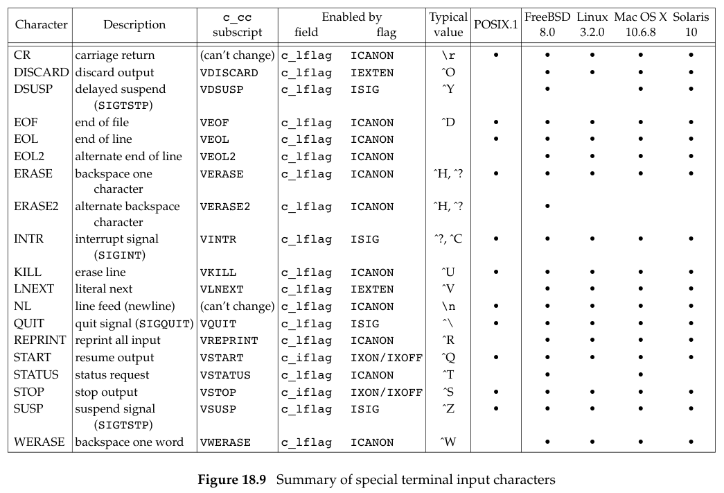 Summary of special terminal input characters
